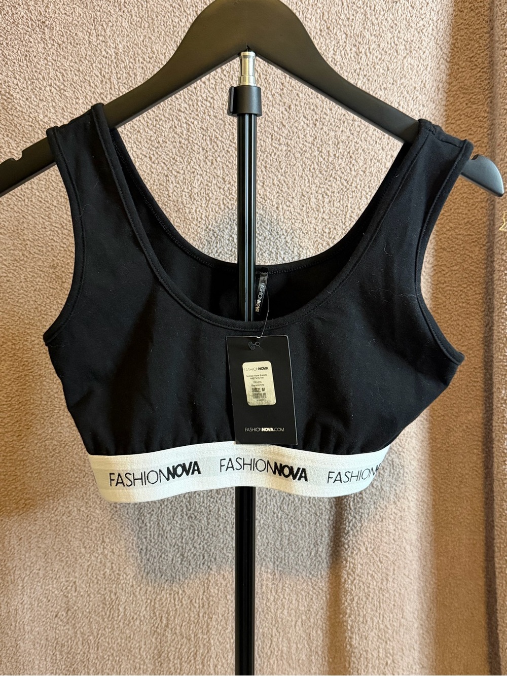 NWT Fashion Nova Logo Band Bralette Black White Size M Bra Only